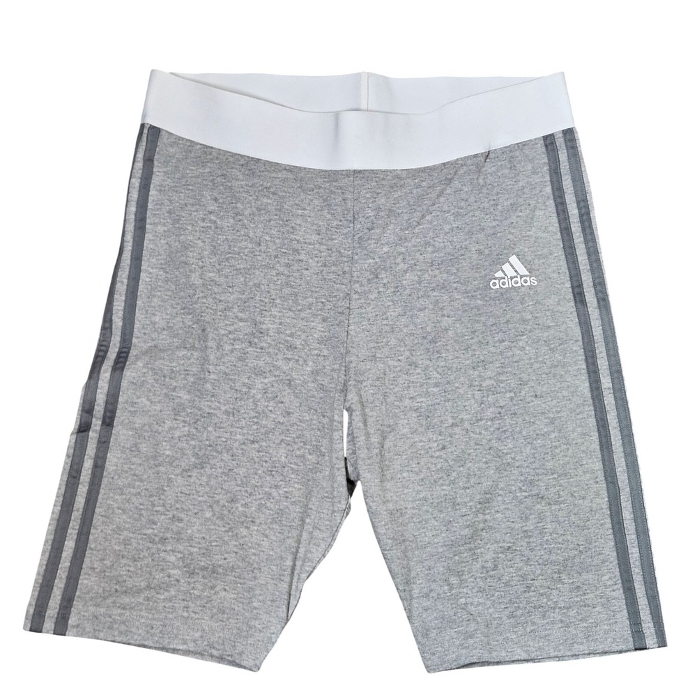 Adidas Womens 3-Stripes Bike Shorts Heather Gray White Elastic‎ Waist Large NWT